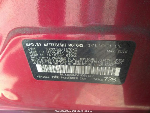 Photo 8 VIN: ML32A4HJ5FH051517 - MITSUBISHI MIRAGE 