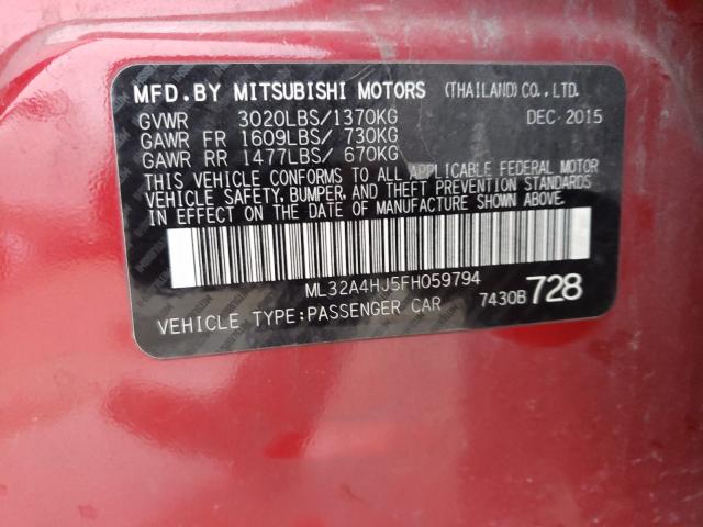 Photo 9 VIN: ML32A4HJ5FH059794 - MITSUBISHI MIRAGE ES 