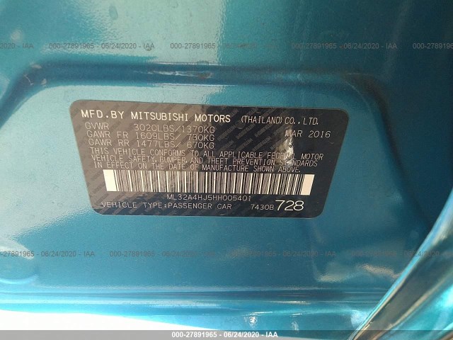 Photo 8 VIN: ML32A4HJ5HH005401 - MITSUBISHI MIRAGE 