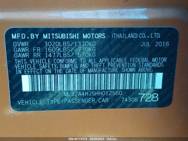 Photo 8 VIN: ML32A4HJ5HH012560 - MITSUBISHI MIRAGE 