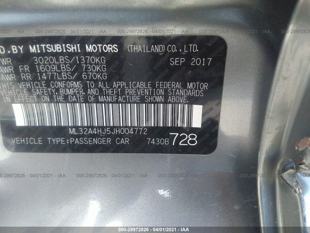 Photo 8 VIN: ML32A4HJ5JH004772 - MITSUBISHI MIRAGE 