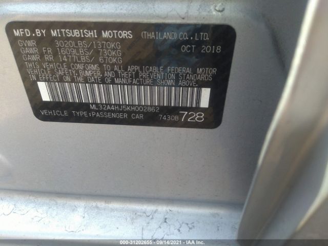 Photo 8 VIN: ML32A4HJ5KH002862 - MITSUBISHI MIRAGE 