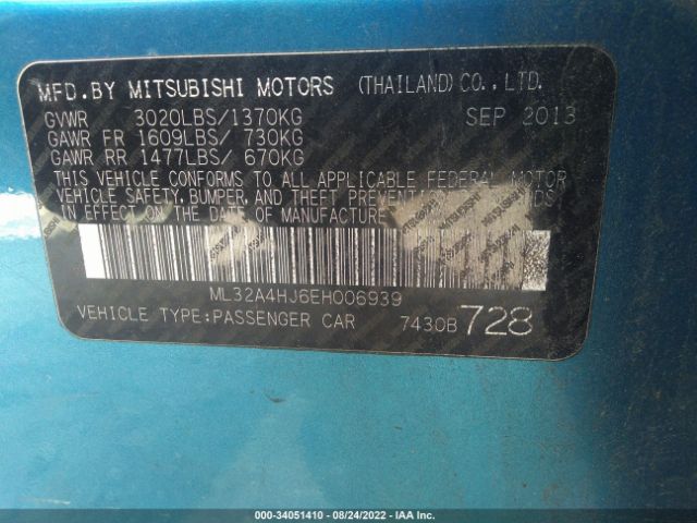 Photo 8 VIN: ML32A4HJ6EH006939 - MITSUBISHI MIRAGE 