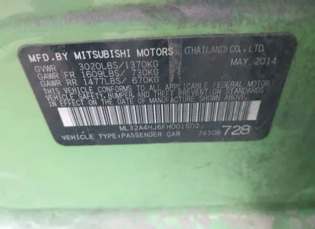 Photo 8 VIN: ML32A4HJ6FH001502 - MITSUBISHI MIRAGE 