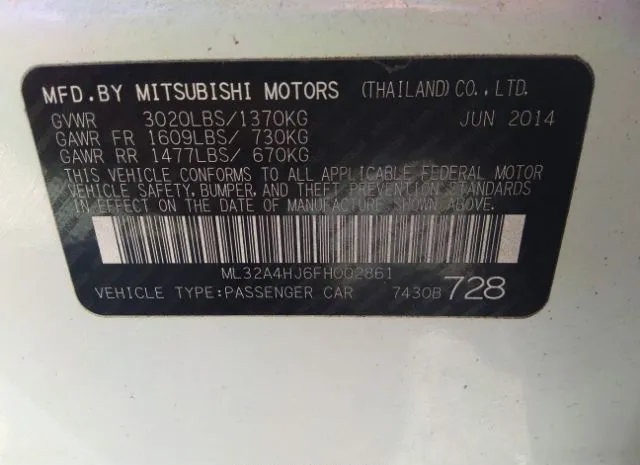 Photo 8 VIN: ML32A4HJ6FH002861 - MITSUBISHI MIRAGE 