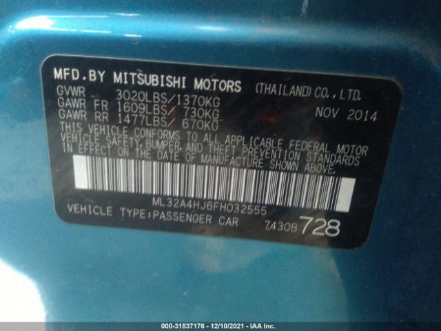 Photo 8 VIN: ML32A4HJ6FH032555 - MITSUBISHI MIRAGE 