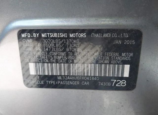 Photo 8 VIN: ML32A4HJ6FH041840 - MITSUBISHI MIRAGE 