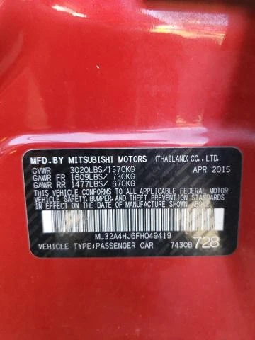 Photo 11 VIN: ML32A4HJ6FH049419 - MITSUBISHI MIRAGE ES 