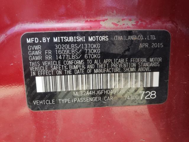 Photo 9 VIN: ML32A4HJ6FH049775 - MITSUBISHI MIRAGE ES 