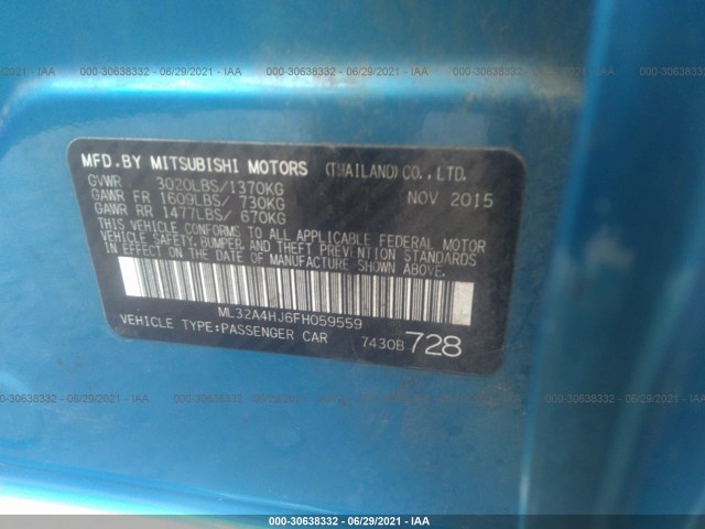 Photo 8 VIN: ML32A4HJ6FH059559 - MITSUBISHI MIRAGE 