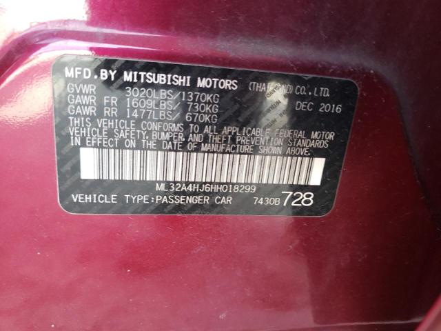 Photo 9 VIN: ML32A4HJ6HH018299 - MITSUBISHI MIRAGE SE 