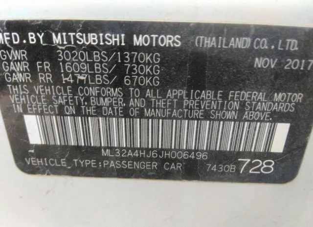 Photo 8 VIN: ML32A4HJ6JH006496 - MITSUBISHI MIRAGE 