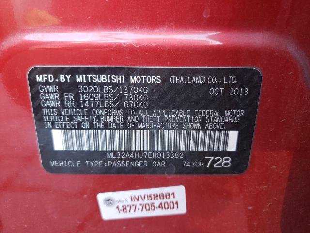 Photo 9 VIN: ML32A4HJ7EH013382 - MITSUBISHI MIRAGE ES 