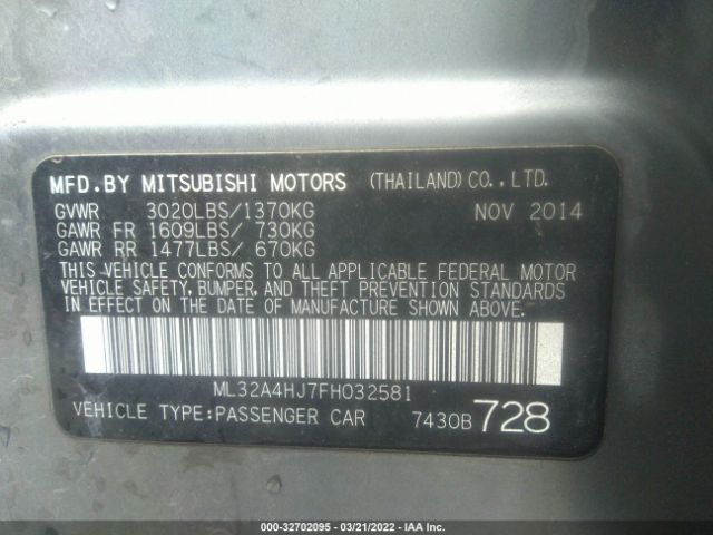 Photo 8 VIN: ML32A4HJ7FH032581 - MITSUBISHI MIRAGE 