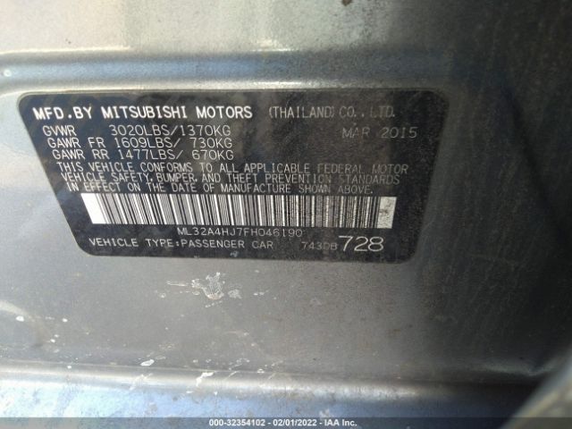 Photo 8 VIN: ML32A4HJ7FH046190 - MITSUBISHI MIRAGE 