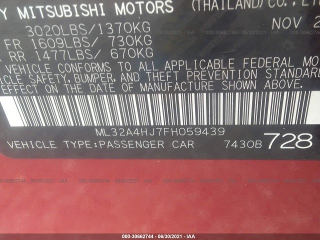 Photo 8 VIN: ML32A4HJ7FH059439 - MITSUBISHI MIRAGE 