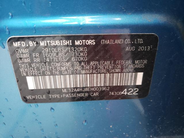 Photo 9 VIN: ML32A4HJ8EH003962 - MITSUBISHI MIRAGE ES 