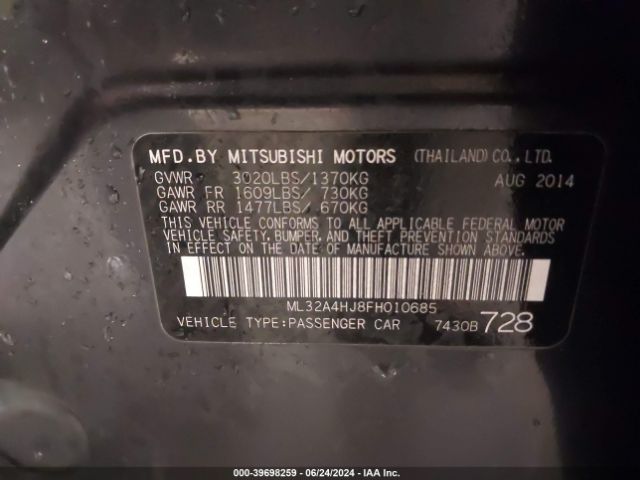 Photo 8 VIN: ML32A4HJ8FH010685 - MITSUBISHI MIRAGE 