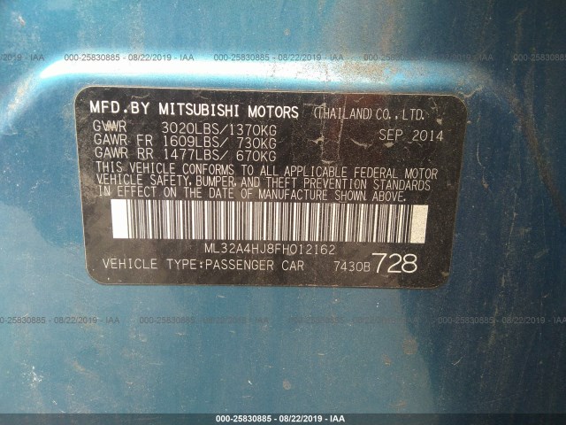 Photo 8 VIN: ML32A4HJ8FH012162 - MITSUBISHI MIRAGE 