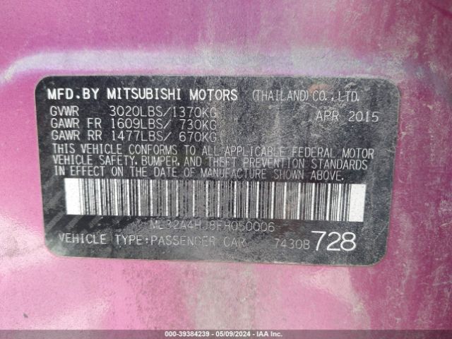 Photo 8 VIN: ML32A4HJ8FH050006 - MITSUBISHI MIRAGE 