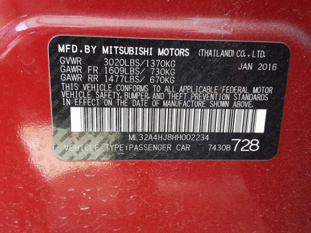 Photo 9 VIN: ML32A4HJ8HH002234 - MITSUBISHI MIRAGE SE 