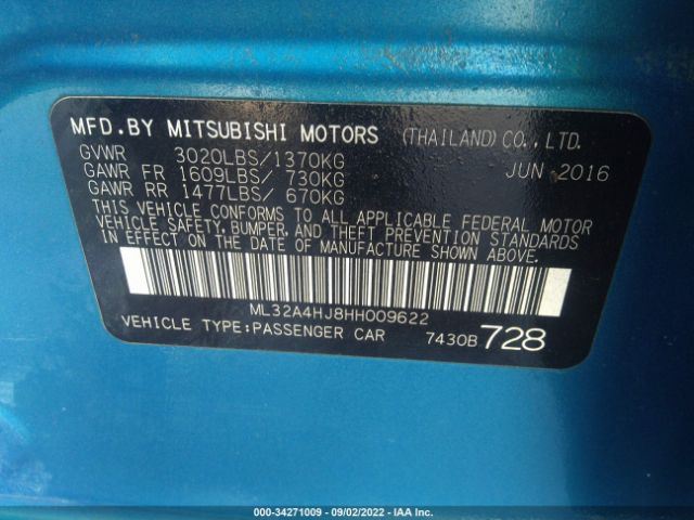 Photo 8 VIN: ML32A4HJ8HH009622 - MITSUBISHI MIRAGE 