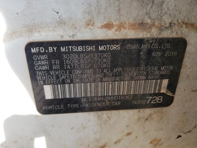 Photo 9 VIN: ML32A4HJ8HH016067 - MITSUBISHI MIRAGE SE 