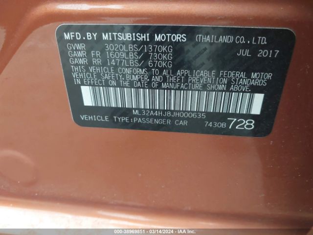 Photo 8 VIN: ML32A4HJ8JH000635 - MITSUBISHI MIRAGE 