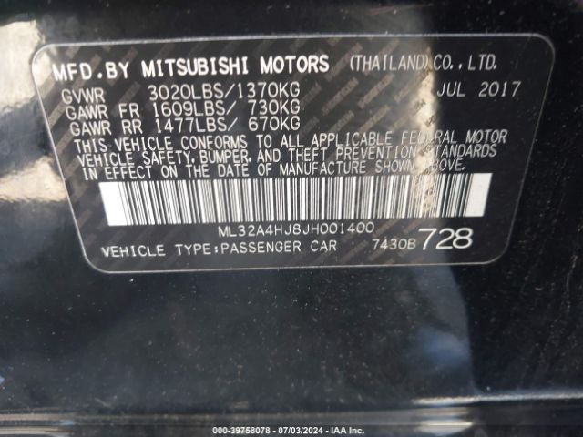 Photo 8 VIN: ML32A4HJ8JH001400 - MITSUBISHI MIRAGE 