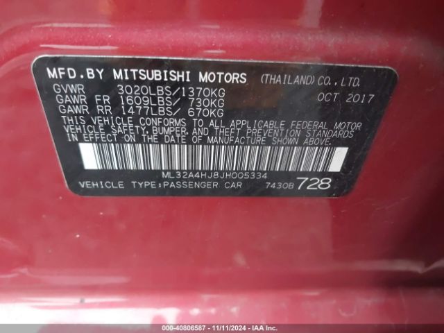 Photo 8 VIN: ML32A4HJ8JH005334 - MITSUBISHI MIRAGE 