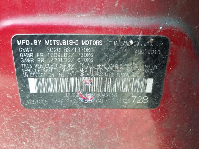 Photo 9 VIN: ML32A4HJ9EH003758 - MITSUBISHI MIRAGE ES 