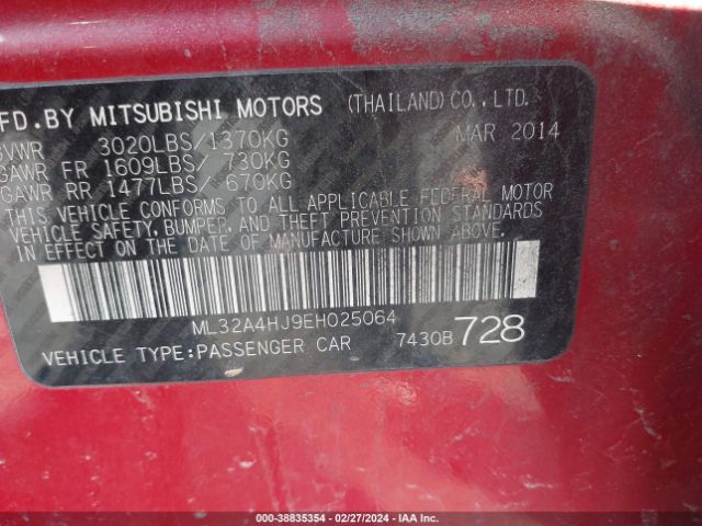 Photo 8 VIN: ML32A4HJ9EH025064 - MITSUBISHI MIRAGE 