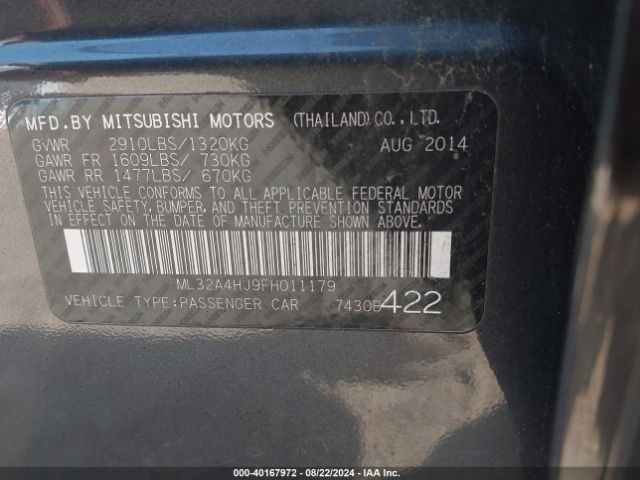 Photo 8 VIN: ML32A4HJ9FH011179 - MITSUBISHI MIRAGE 