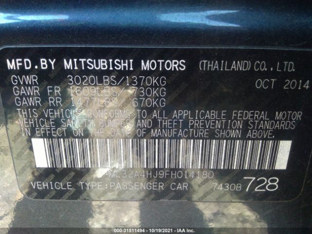 Photo 8 VIN: ML32A4HJ9FH014180 - MITSUBISHI MIRAGE 