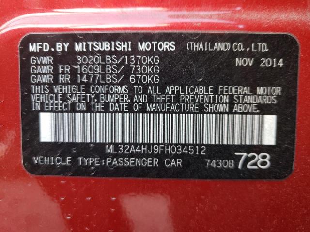 Photo 9 VIN: ML32A4HJ9FH034512 - MITSUBISHI MIRAGE ES 