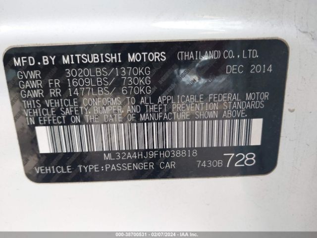 Photo 8 VIN: ML32A4HJ9FH038818 - MITSUBISHI MIRAGE 