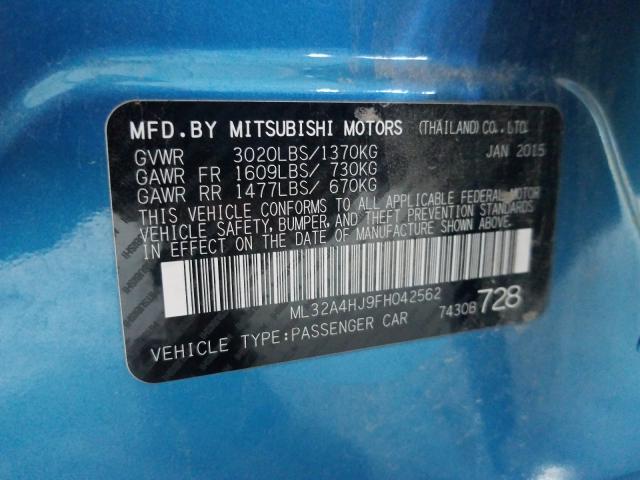 Photo 9 VIN: ML32A4HJ9FH042562 - MITSUBISHI MIRAGE ES 