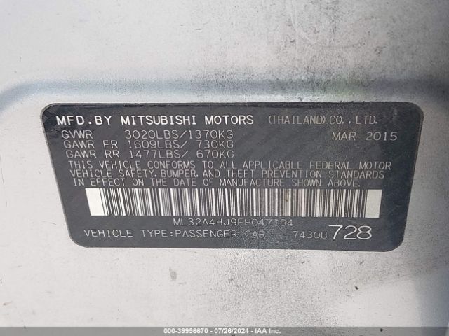 Photo 8 VIN: ML32A4HJ9FH047194 - MITSUBISHI MIRAGE 