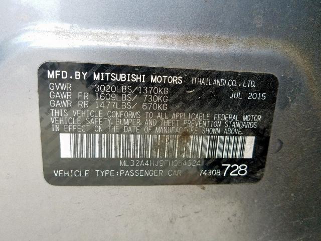 Photo 9 VIN: ML32A4HJ9FH054324 - MITSUBISHI MIRAGE ES 