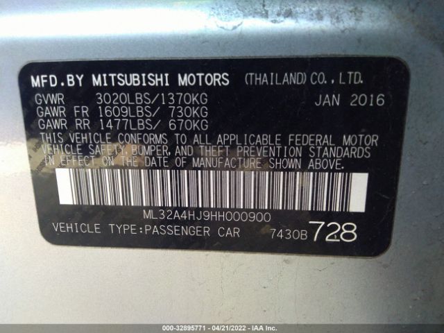 Photo 8 VIN: ML32A4HJ9HH000900 - MITSUBISHI MIRAGE 