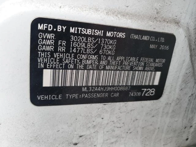 Photo 11 VIN: ML32A4HJ9HH008687 - MITSUBISHI MIRAGE SE 