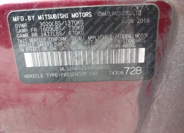 Photo 8 VIN: ML32A4HJ9HH009600 - MITSUBISHI MIRAGE 