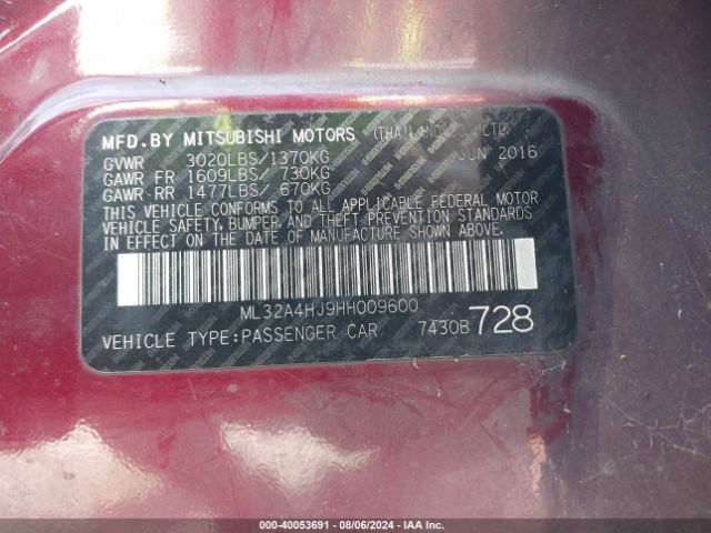 Photo 8 VIN: ML32A4HJ9HH009600 - MITSUBISHI MIRAGE 