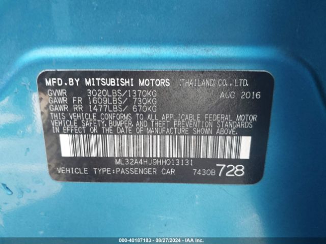 Photo 8 VIN: ML32A4HJ9HH013131 - MITSUBISHI MIRAGE 