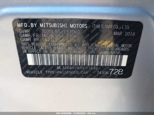 Photo 8 VIN: ML32A4HJ9JH011692 - MITSUBISHI MIRAGE 