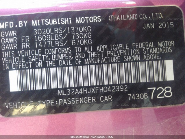 Photo 8 VIN: ML32A4HJXFH042392 - MITSUBISHI MIRAGE 