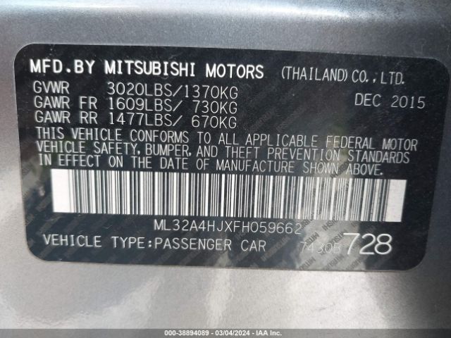 Photo 8 VIN: ML32A4HJXFH059662 - MITSUBISHI MIRAGE 