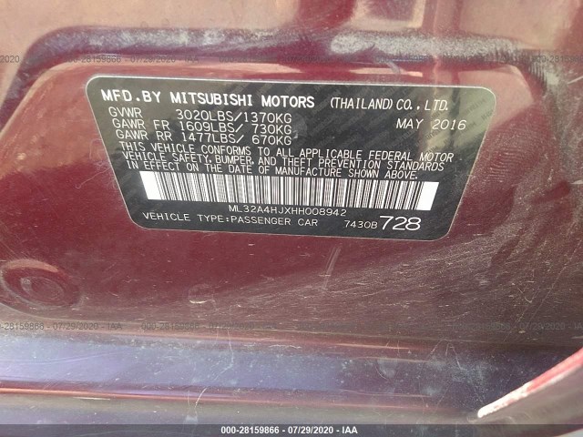 Photo 8 VIN: ML32A4HJXHH008942 - MITSUBISHI MIRAGE 