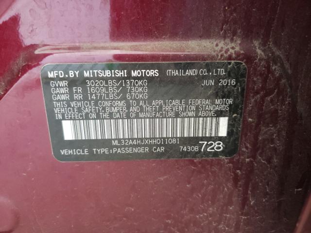 Photo 9 VIN: ML32A4HJXHH011081 - MITSUBISHI MIRAGE SE 