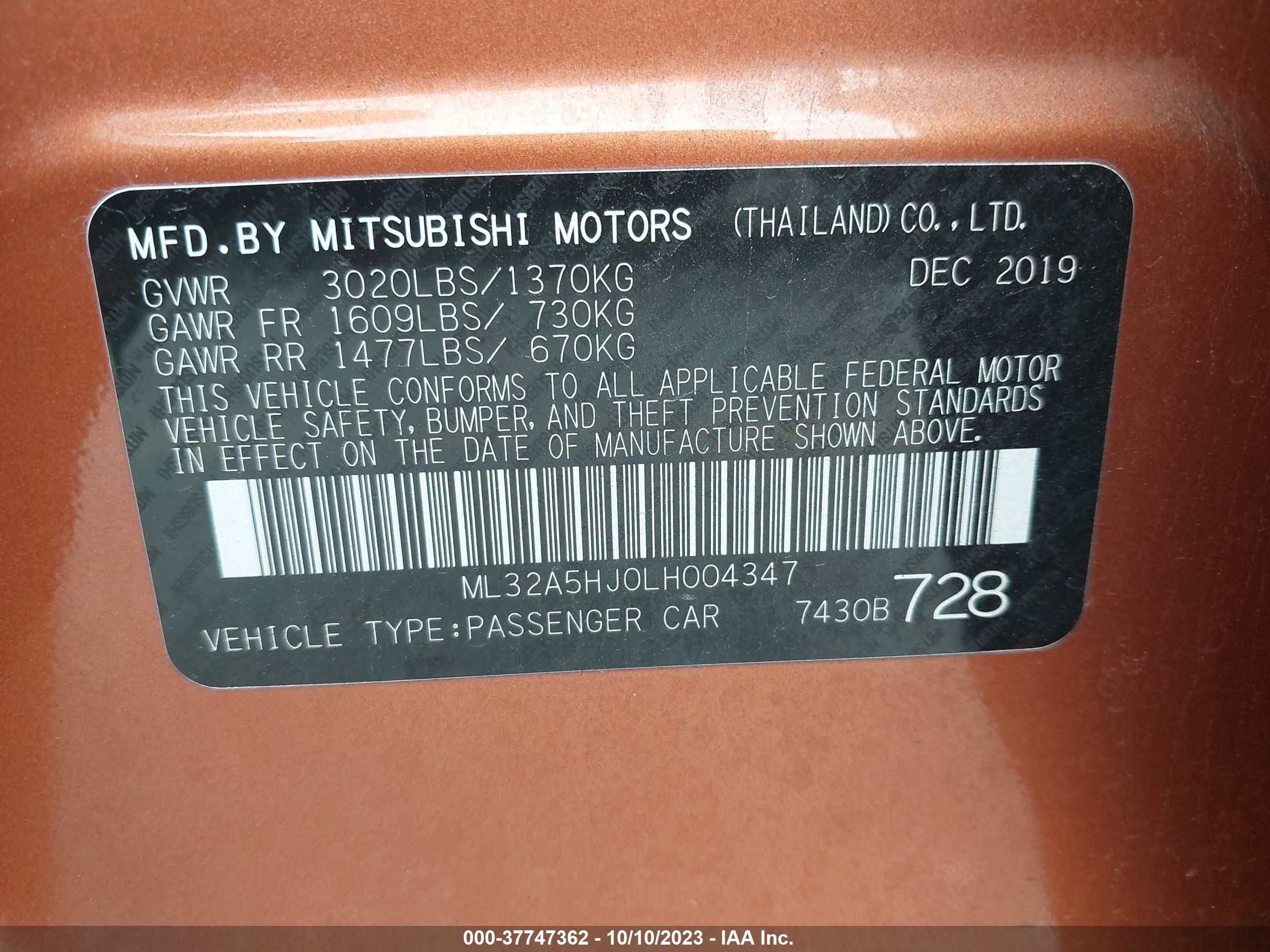 Photo 8 VIN: ML32A5HJ0LH004347 - MITSUBISHI MIRAGE 